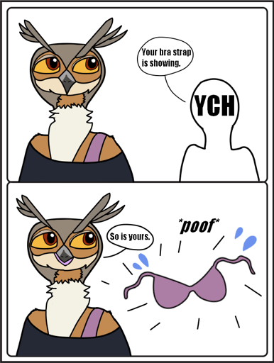 Some being: "Your bra strap is showing." Genevieve: "So is yours." *poof* transformed being into a bra