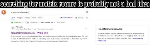 Searching for matrix rooms is probably not a bad idea. DuckDuckGo shows matches for mathematical transformation matrix