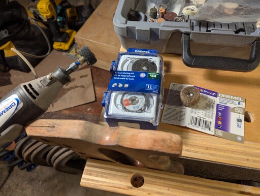 Dremel sanding wheel worked great for cleaning up an old handle