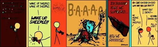 xkcd 1013 "Wake Up Sheeple" under Stained Glass Mode, which automatically flood-fill colors enclosed spaces